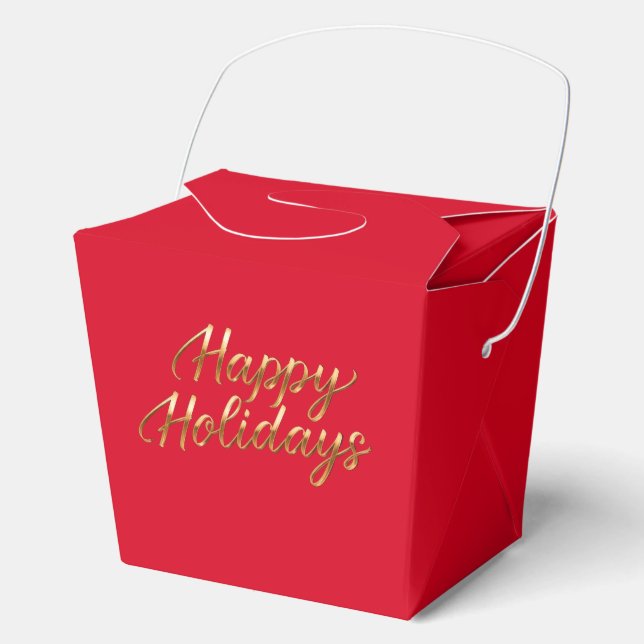 Elegant Red Gold Holiday Party Favour Box (Front)