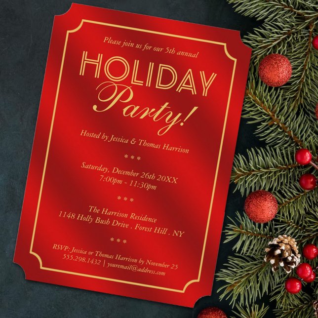 Elegant Red & Gold Holiday Party Invitation (Creator Uploaded)