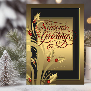 Elegant Red Gold Holly Christian Christmas Card