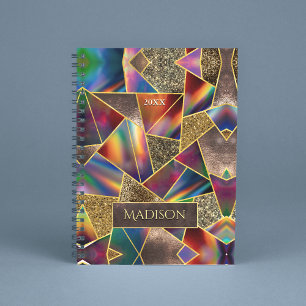 Elegant red gold holographic geometric notebook