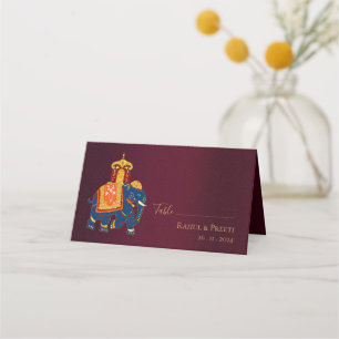 Elegant Red Gold Indian Traditional Design Wedding Place Card