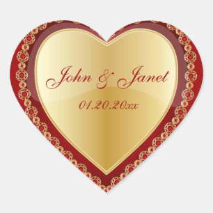 Elegant Red Gold Jewel Heart Sticker