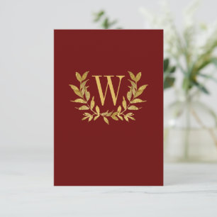 Elegant Red Gold Leaf Modern Chic Wedding Thank You Card