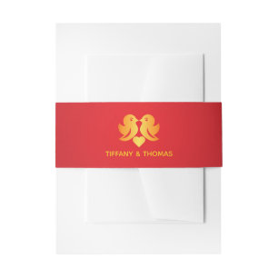 Elegant Red & Gold Love Birds Wedding Belly Band Invitation Belly Band