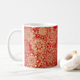 Elegant Red Gold Mandala Pattern Coffee Mug