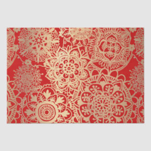 Elegant Red Gold Mandala Pattern Tissue Paper