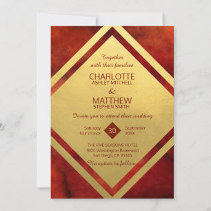 Elegant RED GOLD Marble Wedding Invitations