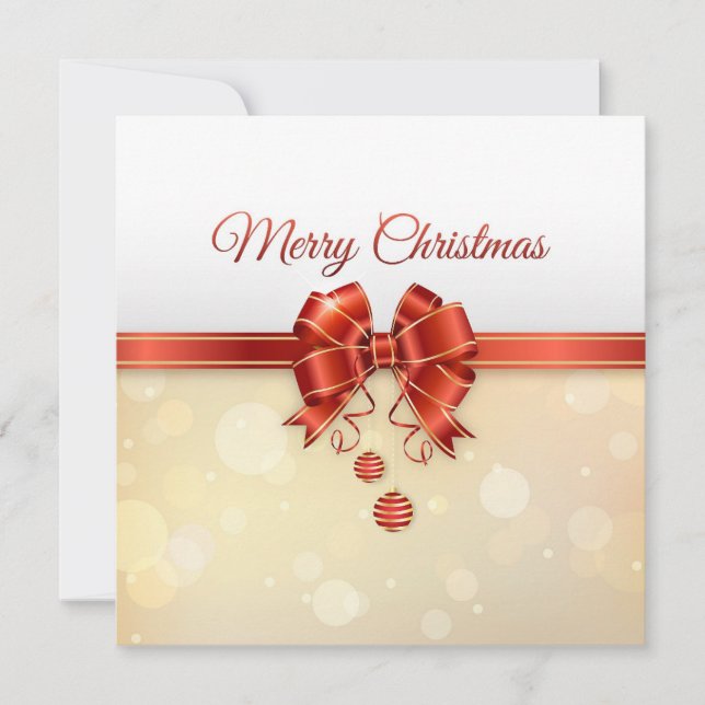 Elegant Red & Gold Merry Christmas Bow  Holiday Card (Front)