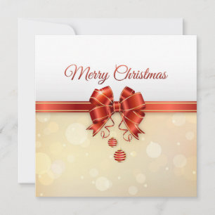 Elegant Red & Gold Merry Christmas Bow  Holiday Card