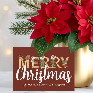 Elegant Red Gold Merry Christmas Custom Company Holiday Card