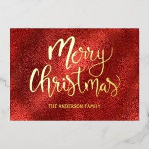 Elegant Red Gold Merry Christmas Foil Holiday Card