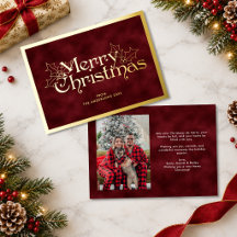 Elegant Red & Gold Merry Christmas Lettering Photo