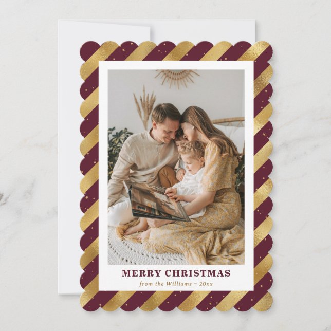 Elegant Red Gold Modern Photo Merry Christmas Holiday Card (Front)