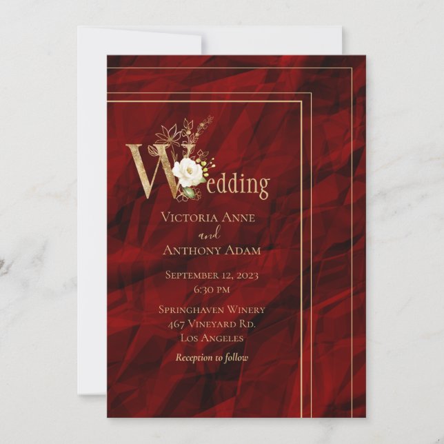Elegant Red Gold Modern Wedding Invitation (Front)