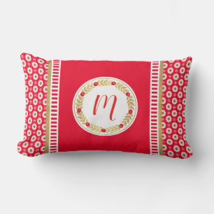 Elegant Red Gold Monogram Lumbar Cushion