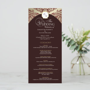 Elegant Red & Gold Monogram Wedding Program
