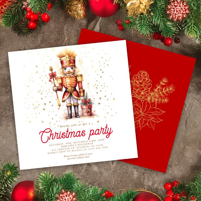 Elegant Red Gold Nutcracker Christmas Party Invitation (Elegant Red Gold Nutcracker Christmas Party Invitation)