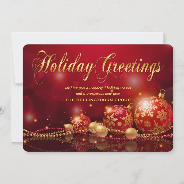 Elegant Red Gold Ornament Corporate Christmas Card (Front)