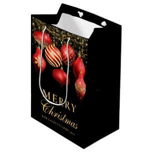 Elegant Red & Gold Ornament Merry Christmas Medium Gift Bag