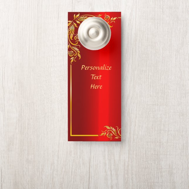Elegant Red & Gold Ornamental Design Personalised Door Hanger (On Knob)