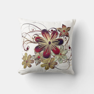 Elegant Red Gold Ornamental Gems Design Cushion