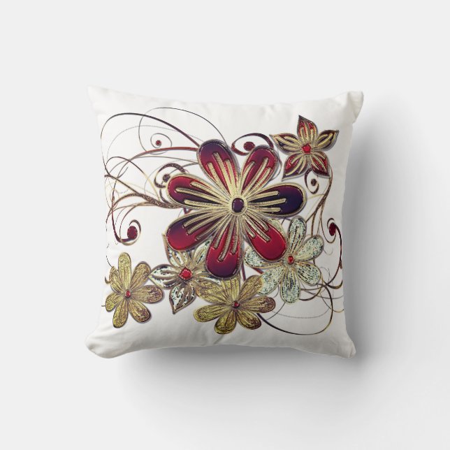 Elegant Red Gold Ornamental Gems Design Cushion (Front)