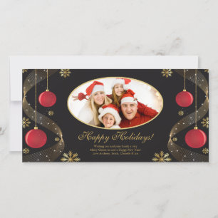 Elegant Red & Gold Ornaments Christmas Photo Card. Holiday Card
