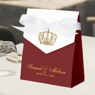 Elegant Red Gold Ornate Crown Wedding Favour Box