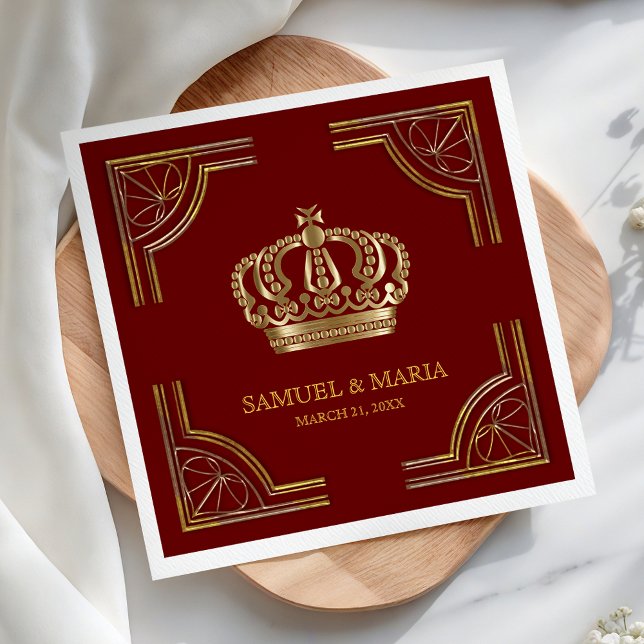Elegant Red Gold Ornate Crown Wedding Napkin (Creator Uploaded)
