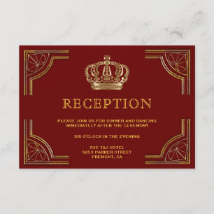 Elegant Red Gold Ornate Crown Wedding Reception Enclosure Card