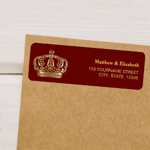 Elegant Red Gold Ornate Crown Wedding Return Address Label
