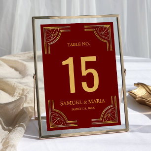 Elegant Red Gold Ornate Crown Wedding Table Number