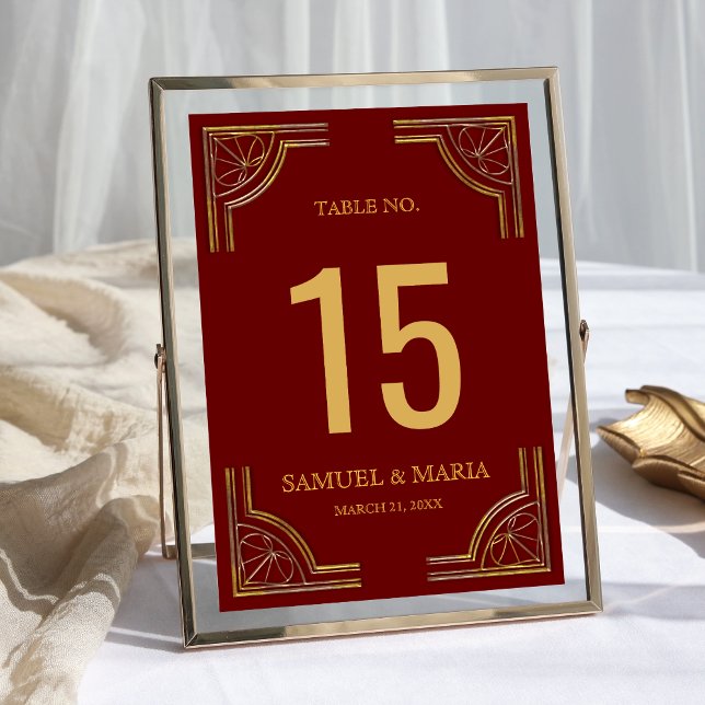 Elegant Red Gold Ornate Crown Wedding Table Number (Creator Uploaded)