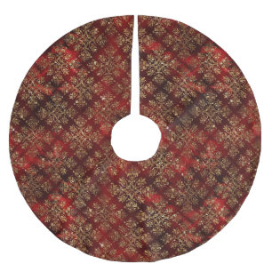Elegant Red Gold Pattern Christmas Brushed Polyester Tree Skirt