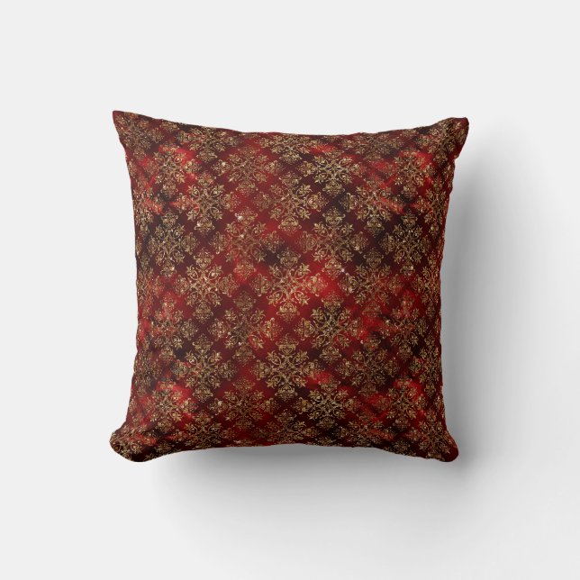Elegant Red Gold Pattern Christmas Cushion (Front)