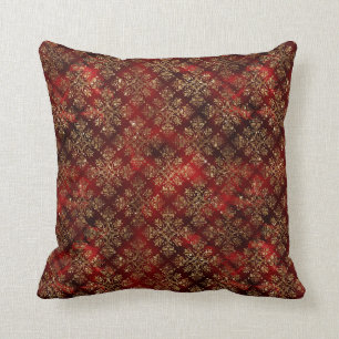 Elegant Red Gold Pattern Christmas Cushion