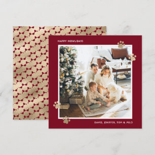 Elegant Red Gold Paw Photo Happy Howlidays Holiday Card