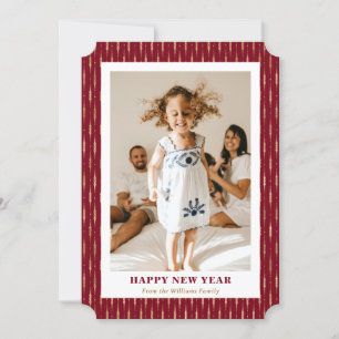 Elegant Red Gold Photo Happy New Year Card