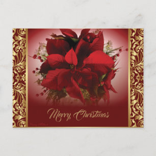 Elegant Red & Gold Poinsettia Postcard