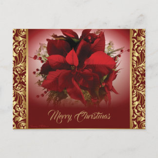 Elegant Red & Gold Poinsettia Postcard