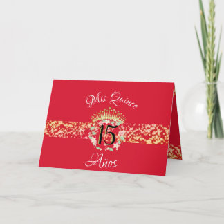 Elegant Red Gold Quinceañera Celebration Spanish Invitation