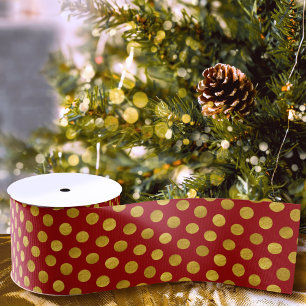 Elegant Red & Gold Red Polka Dots Modern Christmas Grosgrain Ribbon