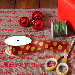 Elegant Red & Gold Red Polka Dots Modern Christmas Satin Ribbon