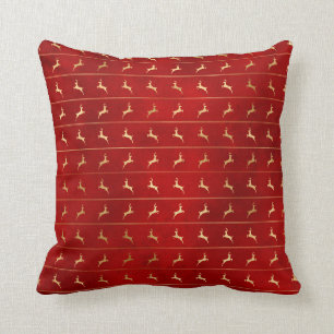 Elegant Red Gold Reindeer Christmas Cushion
