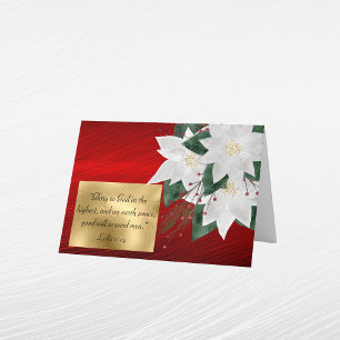 Elegant Red Gold Religious Floral Photo Christmas Holiday Card