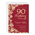 Elegant Red Gold Roses 90th Birthday
