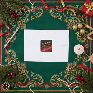 Elegant Red Gold Santa Sleigh Merry Christmas Square Sticker