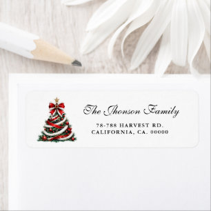 Elegant red gold script Christmas Tree Winter addr Return Address Label