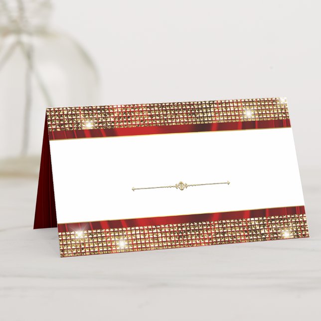 Elegant Red Gold Seating Table Place Cards (You simply add the name above the divider and the table number below. You can  remove the divider.)