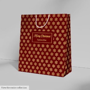 Elegant Red Gold Snowflakes Christmas Gift Bag